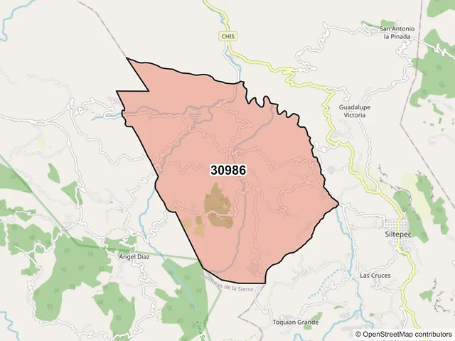 Mapa del código postal 30986, Siltepec, Chiapas