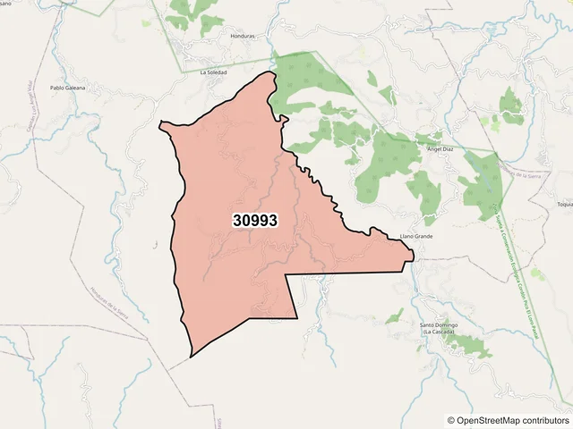 Mapa del código postal 30993, Honduras de la Sierra, Chiapas