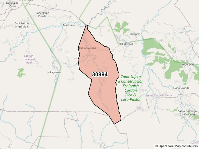 Mapa del código postal 30994, Honduras de la Sierra, Chiapas