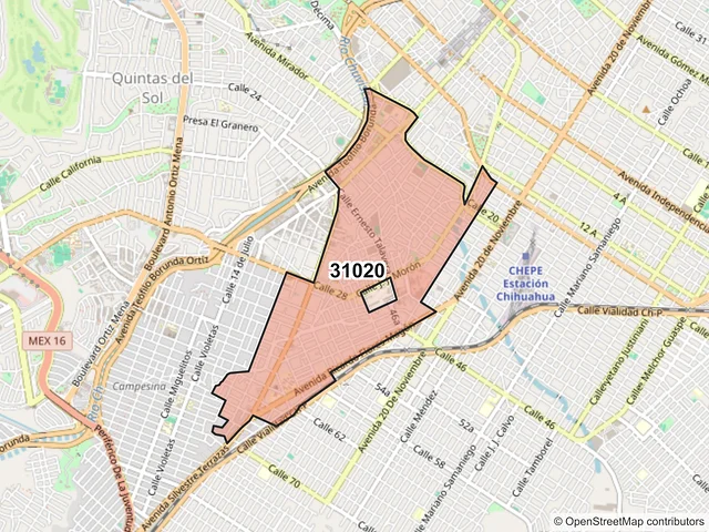 Mapa del código postal 31020, Chihuahua, Chihuahua
