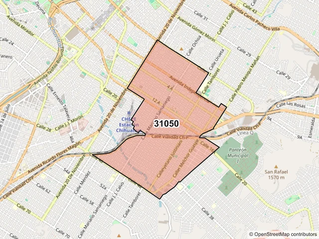 Mapa del código postal 31050, Chihuahua, Chihuahua