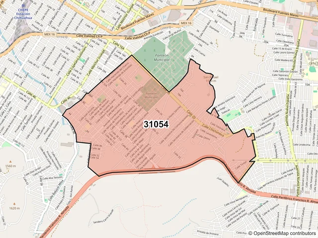 Mapa del código postal 31054, Chihuahua, Chihuahua