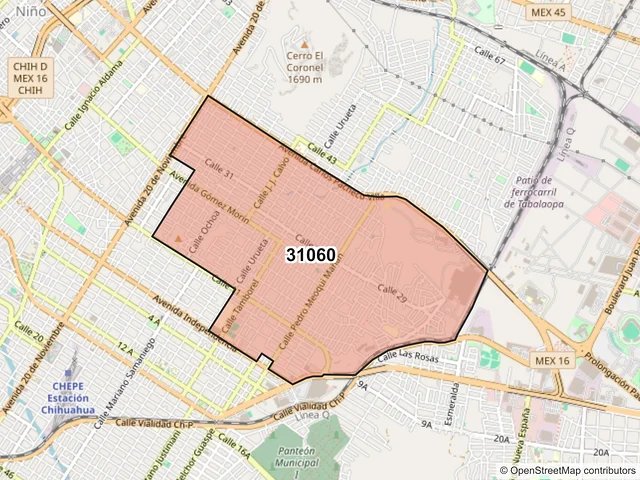 Mapa del código postal 31060, Chihuahua, Chihuahua