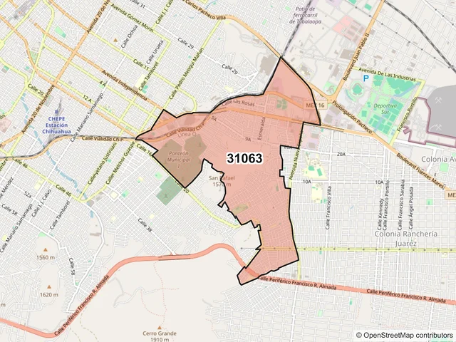 Mapa del código postal 31063, Chihuahua, Chihuahua
