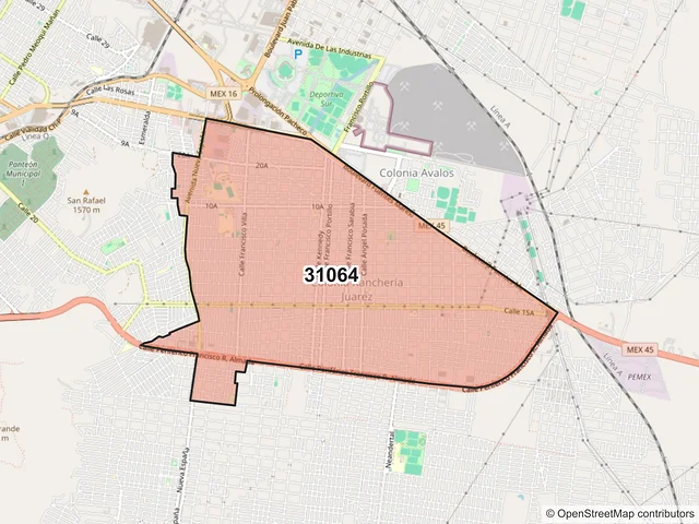 Mapa del código postal 31064, Chihuahua, Chihuahua