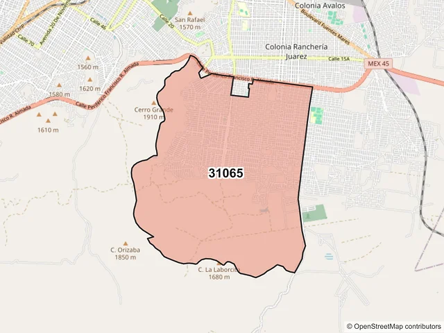 Mapa del código postal 31065, Chihuahua, Chihuahua
