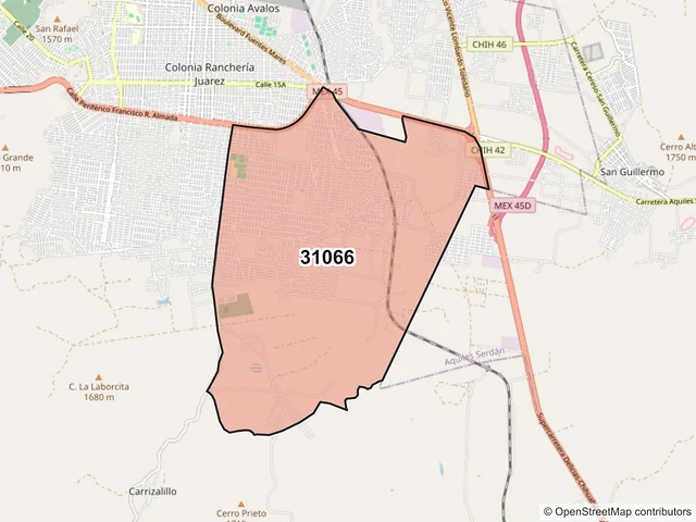 Mapa del código postal 31066, Chihuahua, Chihuahua