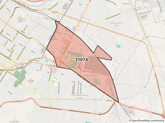 Mapa del código postal 31074, Chihuahua, Chihuahua