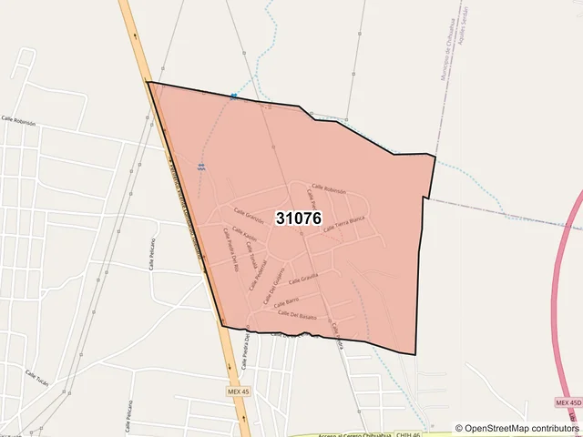 Mapa del código postal 31076, Chihuahua, Chihuahua