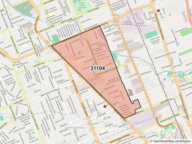 Mapa del código postal 31104, Chihuahua, Chihuahua