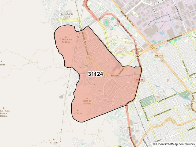 Mapa del código postal 31124, Chihuahua, Chihuahua