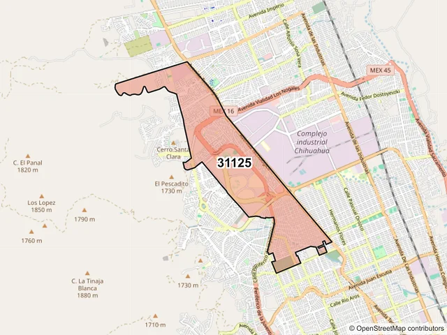 Mapa del código postal 31125, Chihuahua, Chihuahua