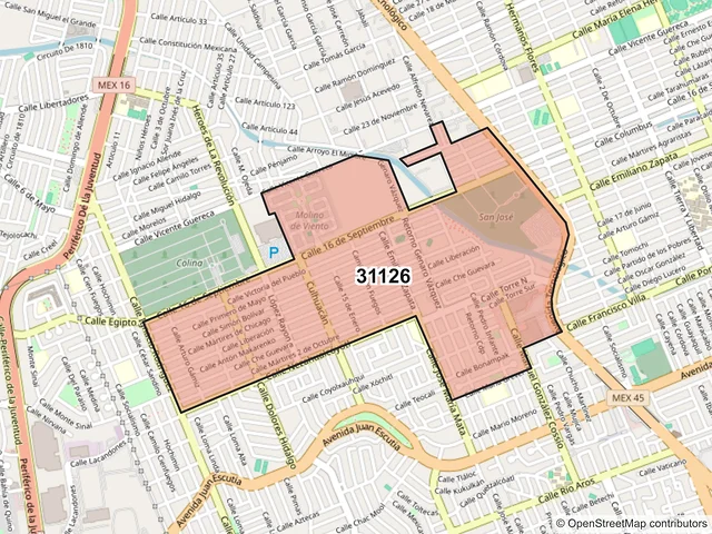 Mapa del código postal 31126, Chihuahua, Chihuahua