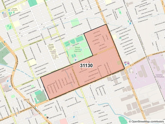 Mapa del código postal 31130, Chihuahua, Chihuahua