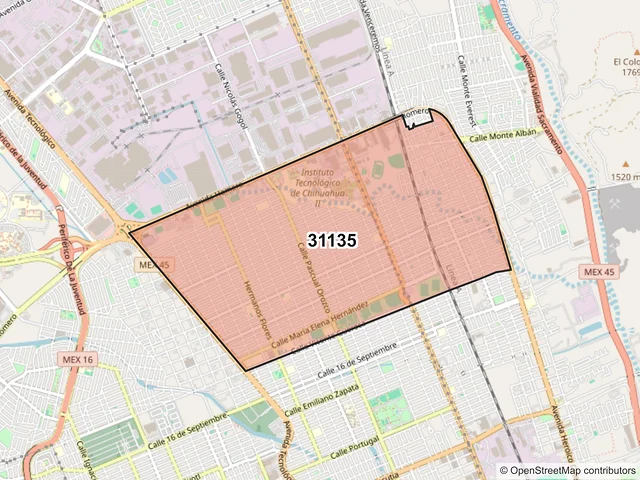 Mapa del código postal 31135, Chihuahua, Chihuahua