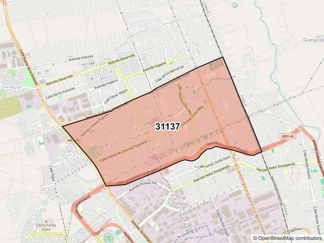 Mapa del código postal 31137, Chihuahua, Chihuahua