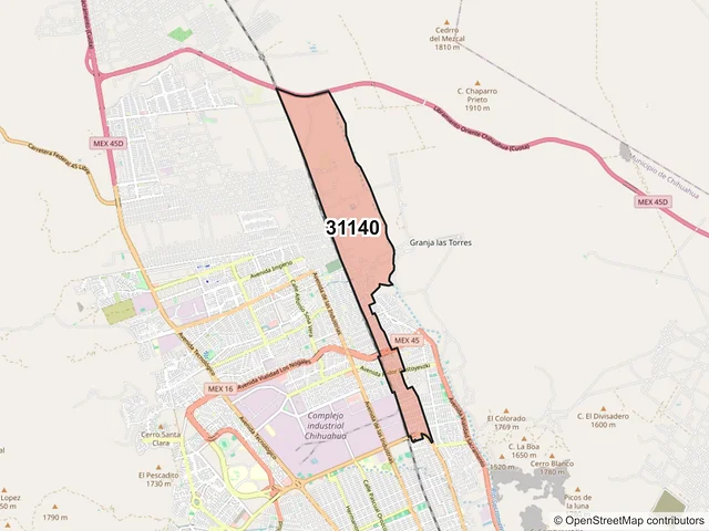 Mapa del código postal 31140, Chihuahua, Chihuahua