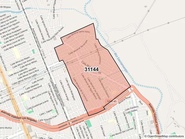 Mapa del código postal 31144, Chihuahua, Chihuahua