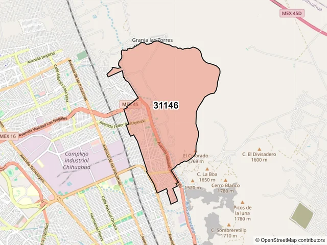 Mapa del código postal 31146, Chihuahua, Chihuahua