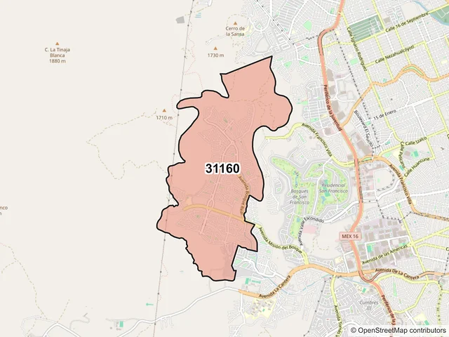 Mapa del código postal 31160, Chihuahua, Chihuahua
