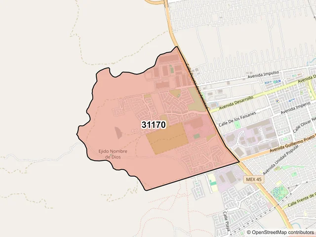 Mapa del código postal 31170, Chihuahua, Chihuahua