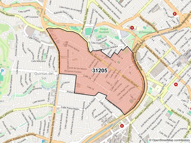 Mapa del código postal 31205, Chihuahua, Chihuahua