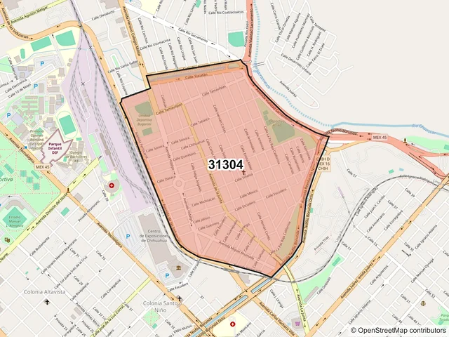 Mapa del código postal 31304, Chihuahua, Chihuahua