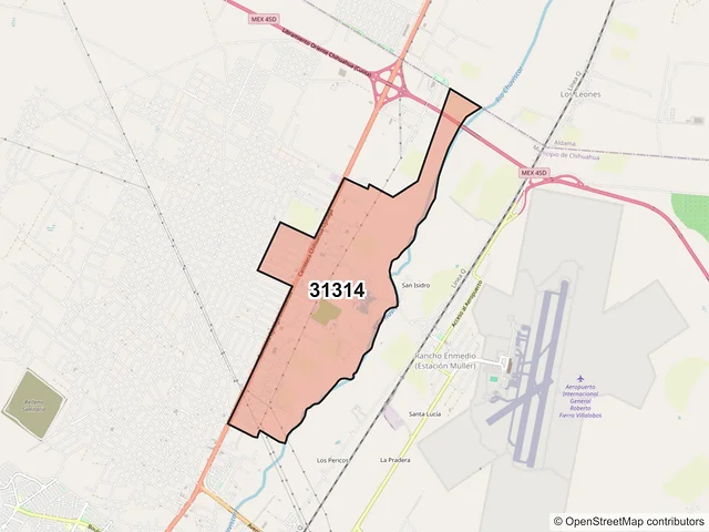 Mapa del código postal 31314, Chihuahua, Chihuahua