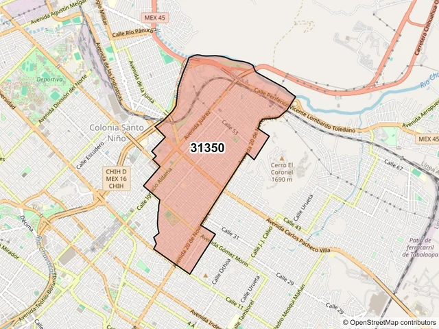 Mapa del código postal 31350, Chihuahua, Chihuahua