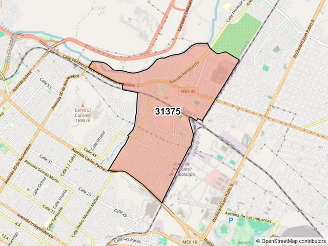 Mapa del código postal 31375, Chihuahua, Chihuahua