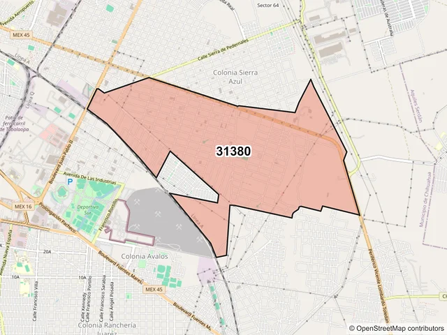 Mapa del código postal 31380, Chihuahua, Chihuahua