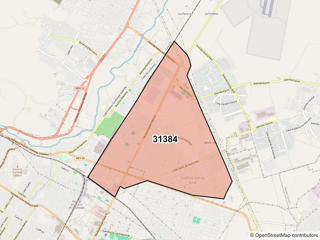 Mapa del código postal 31384, Chihuahua, Chihuahua