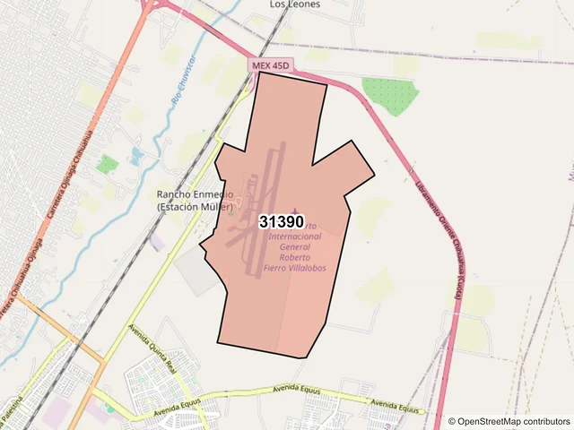 Mapa del código postal 31390, Chihuahua, Chihuahua