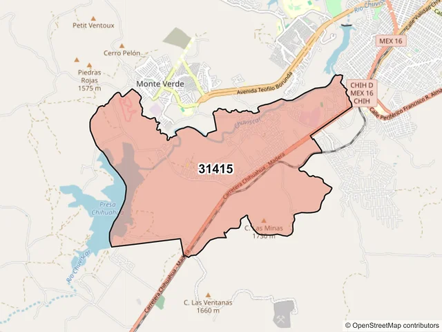 Mapa del código postal 31415, Chihuahua, Chihuahua