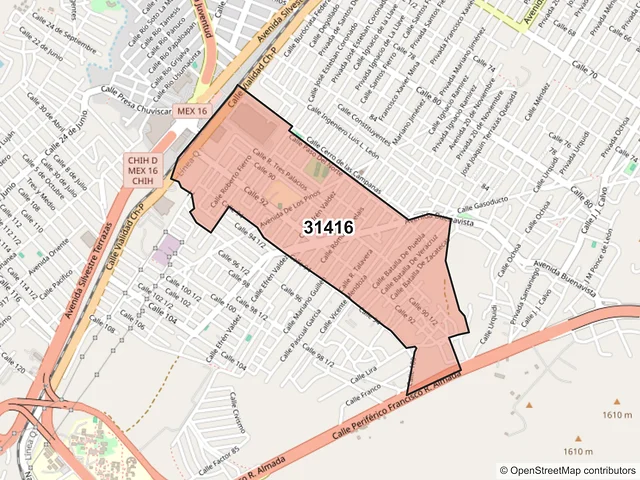 Mapa del código postal 31416, Chihuahua, Chihuahua