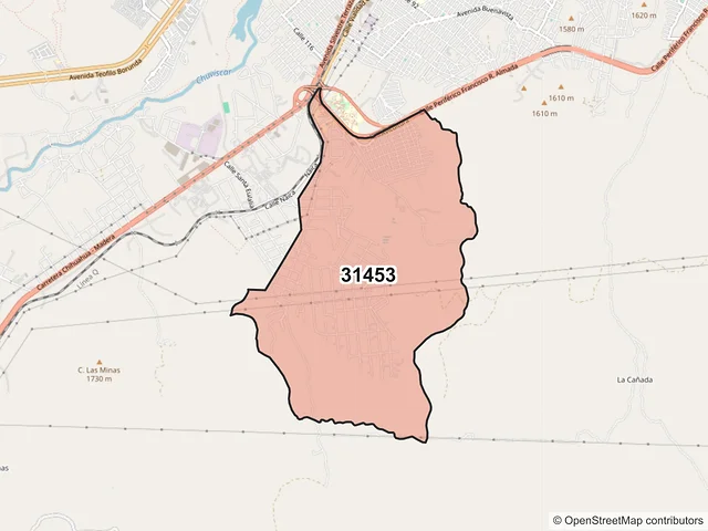 Mapa del código postal 31453, Chihuahua, Chihuahua