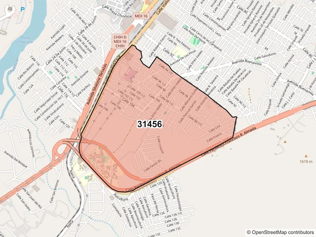 Mapa del código postal 31456, Chihuahua, Chihuahua