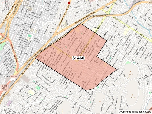 Mapa del código postal 31460, Chihuahua, Chihuahua