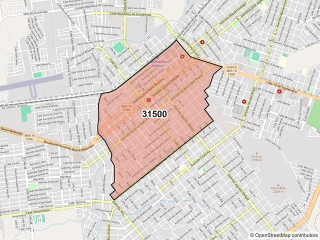 Mapa del código postal 31500, Cuauhtémoc, Chihuahua