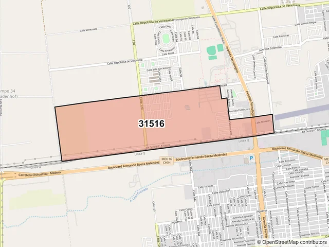 Mapa del código postal 31516, Cuauhtémoc, Chihuahua