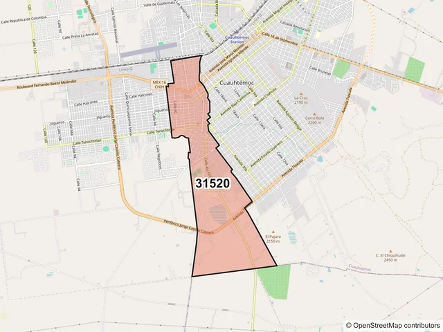 Mapa del código postal 31520, Cuauhtémoc, Chihuahua