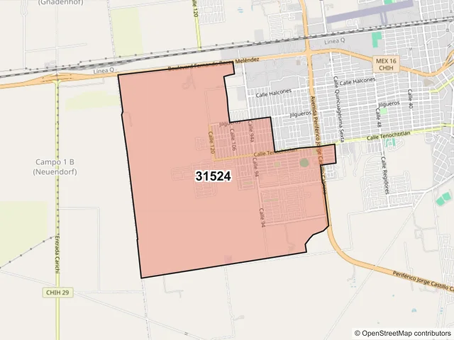 Mapa del código postal 31524, Cuauhtémoc, Chihuahua