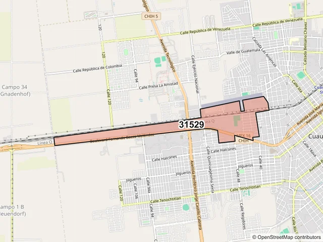 Mapa del código postal 31529, Cuauhtémoc, Chihuahua