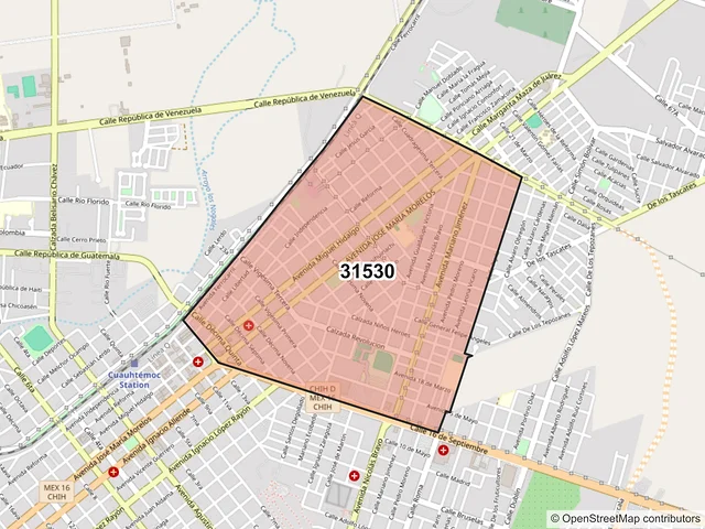 Mapa del código postal 31530, Cuauhtémoc, Chihuahua