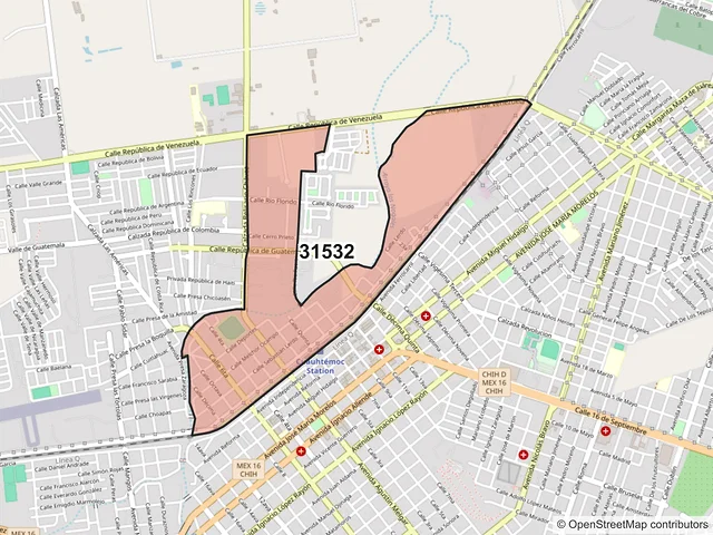 Mapa del código postal 31532, Cuauhtémoc, Chihuahua