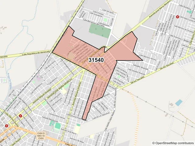 Mapa del código postal 31540, Cuauhtémoc, Chihuahua