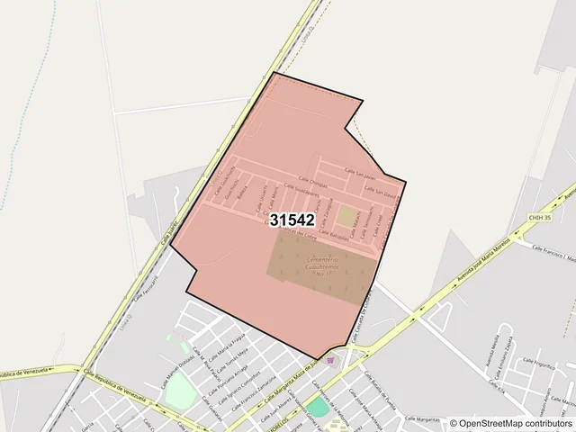 Mapa del código postal 31542, Cuauhtémoc, Chihuahua