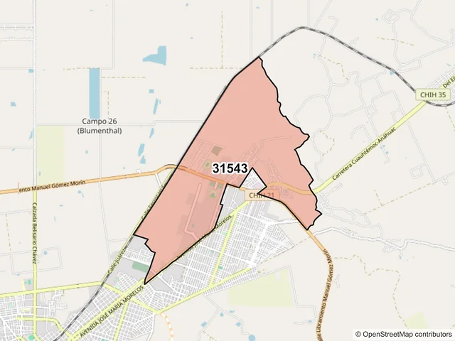 Mapa del código postal 31543, Cuauhtémoc, Chihuahua