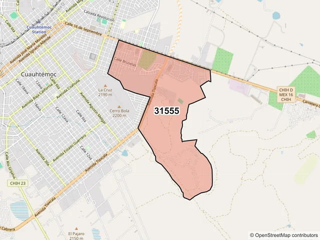 Mapa del código postal 31555, Cuauhtémoc, Chihuahua
