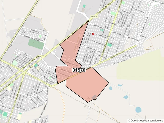 Mapa del código postal 31570, Cuauhtémoc, Chihuahua